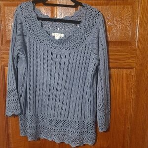 Venus Elegant Blue Crochet Knit Top